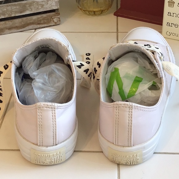 ‘Converse All Star’ Patent Leather Pink Gloss Ribbon Sneakers - Picture 5 of 8